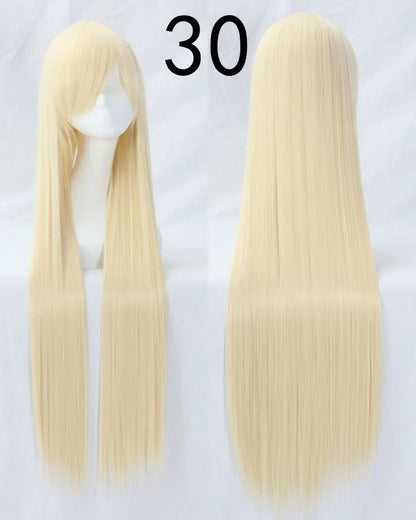 Pink 100Cm Long Staight Cosplay Wig Heat Resistant Synthetic Hair Anime Party wigs 42 color Colourful White