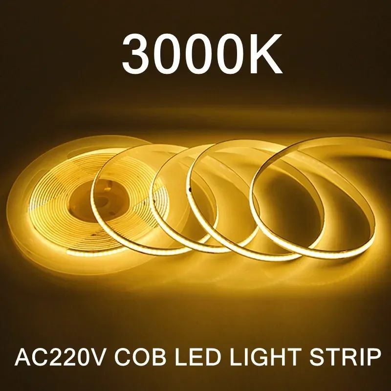 220V COB LED Strip Light Flexible Tape Lights Smart IC No Need Driver High Bright 240 LEDs Linear Lighting RA95 Warm White 1-5m