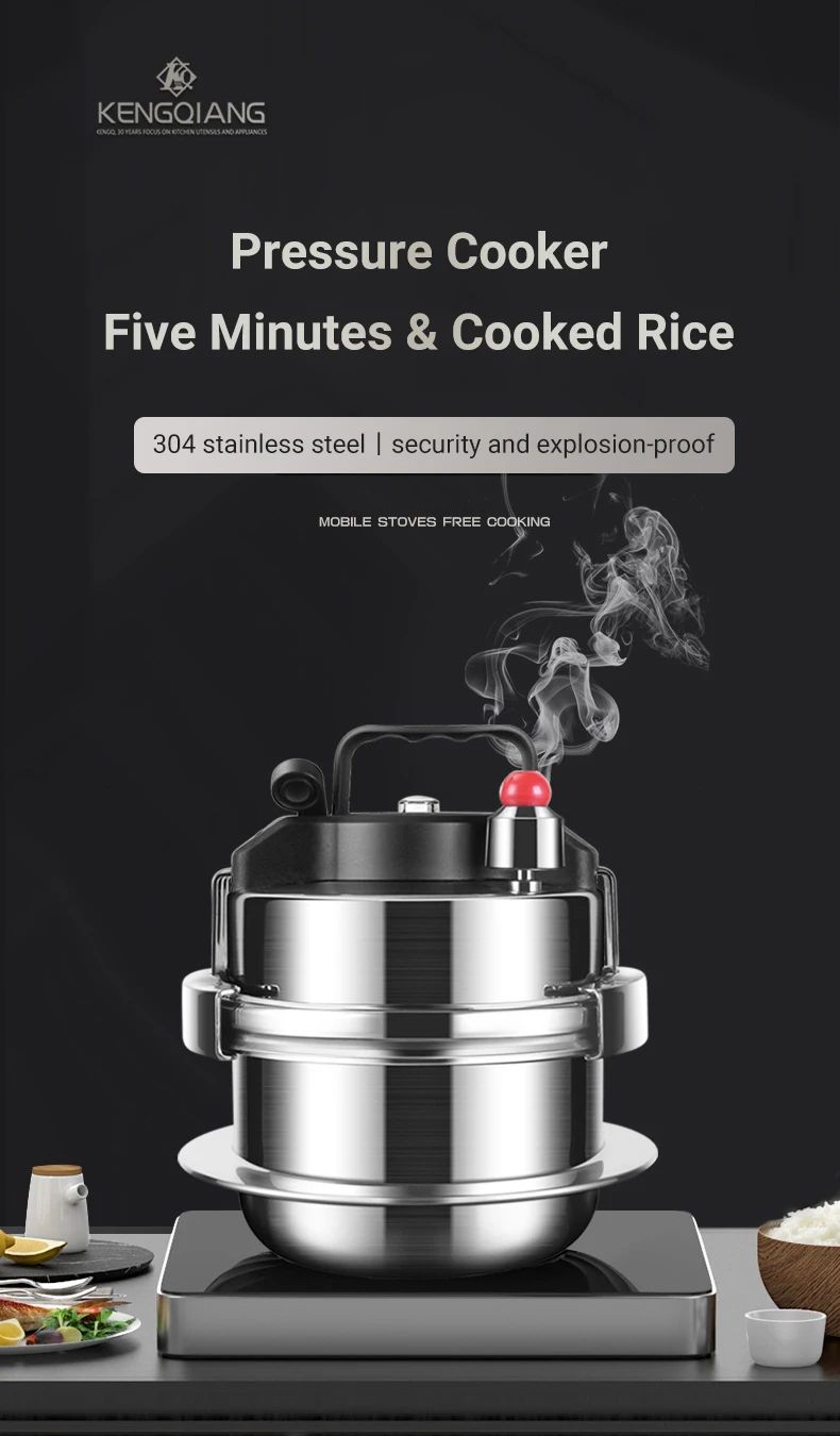 0.8-2L Outdoor Camping Small Pressure Cooker 304 Stainless Steel Portable Rice Cooker for Kitchen Cooking Tool Pressure Cooker