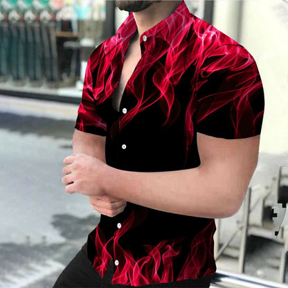 Men's Shirt Blue Flame 3d Printed Short sleeve Shirts Men Women Fashion Hawaiian Shirt Casual Beach Blouses Unisex Clothing