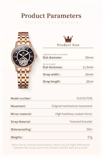 OLEVS Hollow Women's Watch Fully Automatic Mechanical Watch Luxury Diamond Inlaid Starry Sky Elegant Women's Brand Watch  7036