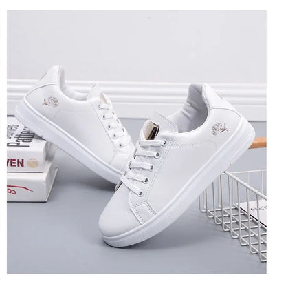 Women Leather Pu Casual Shoes New 2024 Woman Shoes Fashion Embroidered White Sneakers Breathable Flower Lace-Up Women Sneakers