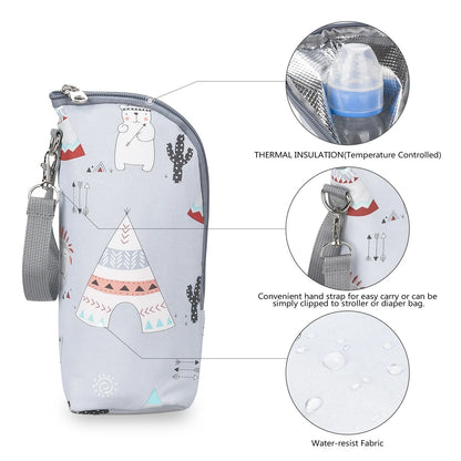 Baby Bottle Warmer Bag Portable Infant Feeding Bottle Aluminum Foil Insulation Outing Stroller Hanging Bag for Storage Cups