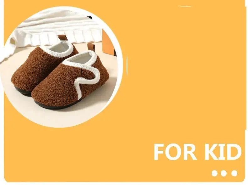 Pantuflas Child Cotton Slippers Solid Warm Kid Winter Home Shoe Boy Girl Plush Floor Shoe Indoor Soft Sole Anti-slip Cotton Shoe