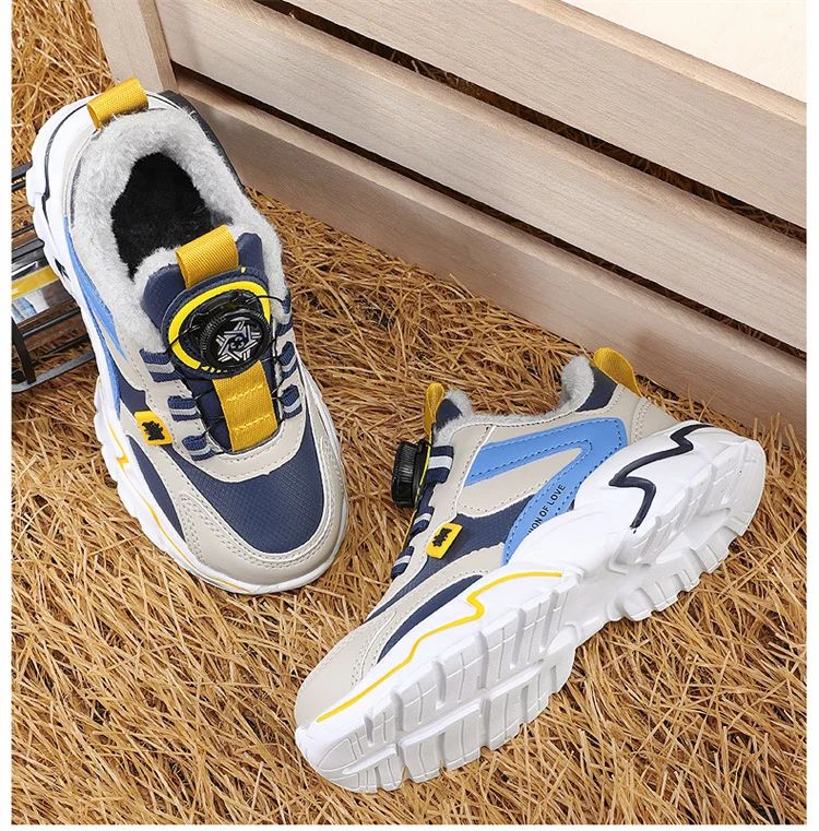 Winter Kids' Cotton Shoes For Boys Warm Plush Anti-slip Children Running Sneakers Outdoor Comfortable Casual Walking Shoes