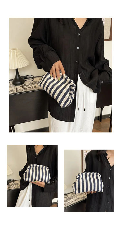 Casual Colorblock Bag Ladies Ruched Cloud Purse Summer Woven Crochet Purses for Women Beach Clutch Handbags 2025 Dumpling Hobo