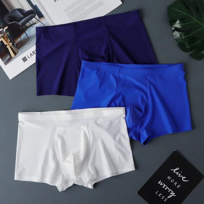 3PCS High Quality Men's Ice Silk Underwear Summer Thin Breathable Seamless Panties Sexy Male Underpants Plus Size