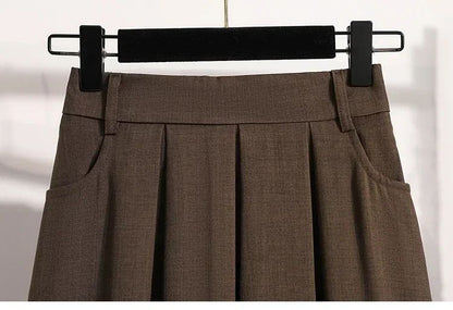 Solid Color Versatile Medium Length Skirt Pleated Plus Size A-Line Maxi Gown Cover Hip Spring Summer 2025 New Half-length Skirt