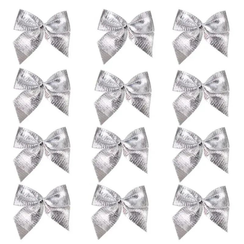 240/12PCS Mini Christmas Bow Ornaments Red Gold Xmas Tree Hanging Pendant DIY Craft New Year Home Party Decoration Bowknot Gifts