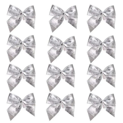 240/12PCS Mini Christmas Bow Ornaments Red Gold Xmas Tree Hanging Pendant DIY Craft New Year Home Party Decoration Bowknot Gifts