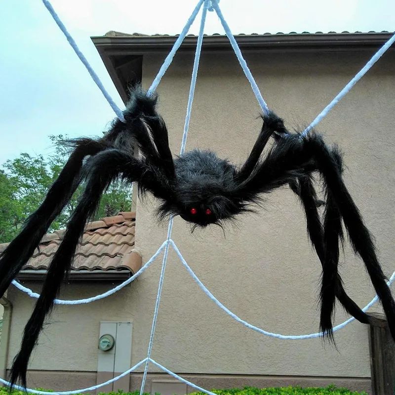 Halloween Big Plush Spider Horror Halloween Decoration Party Prop Outdoor Giant Spider Decor 30-200cm Chamber Prank Black Spider