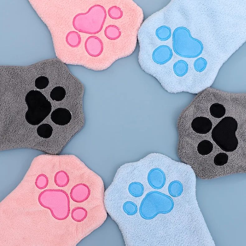 Luvas de Banho de Secagem Rápida para Cães Luvas de Higiene para Pets Multicores Macias com Estampa de Patinha para Cães e Gatos, Essenciais para Banho e Secagem