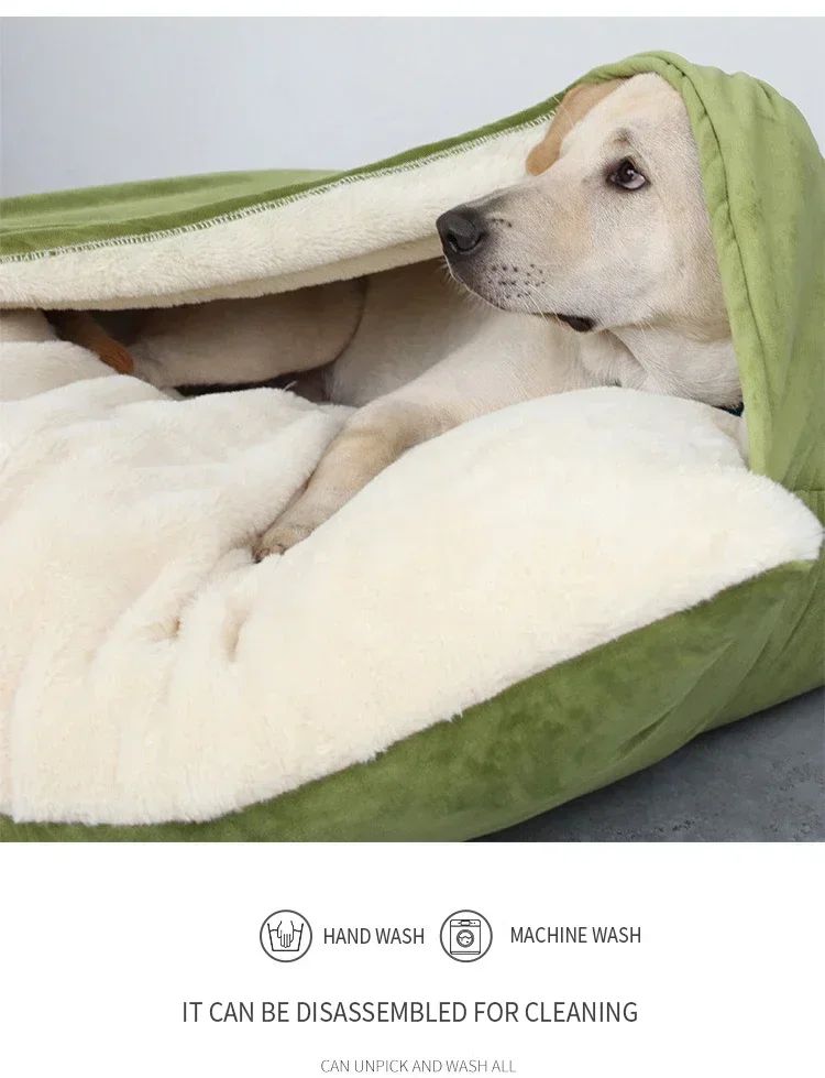 Cama para Animais de Estimação Lavável e Resistente à Mordida - Almofada de Pelúcia Removível Quente de Inverno para Cães Grandes e Gato Saco de Dormir para Pets