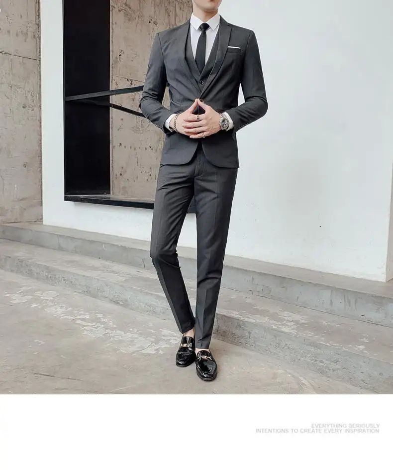Suit S-7XL (Blazer+ Waistcoat + Trousers) Men's Fashion Business Dinner Gentleman Slim British-style Evening Dress Group Suit