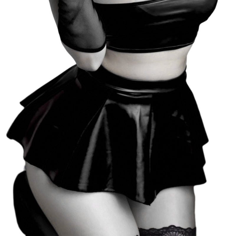 Womens Solid Color Novelty Pleated Mini Skirt 20cm PU Faux Leather A-Line Skirts Dropship