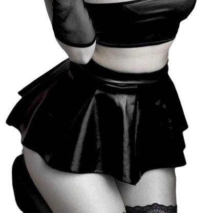 Womens Solid Color Novelty Pleated Mini Skirt 20cm PU Faux Leather A-Line Skirts Dropship