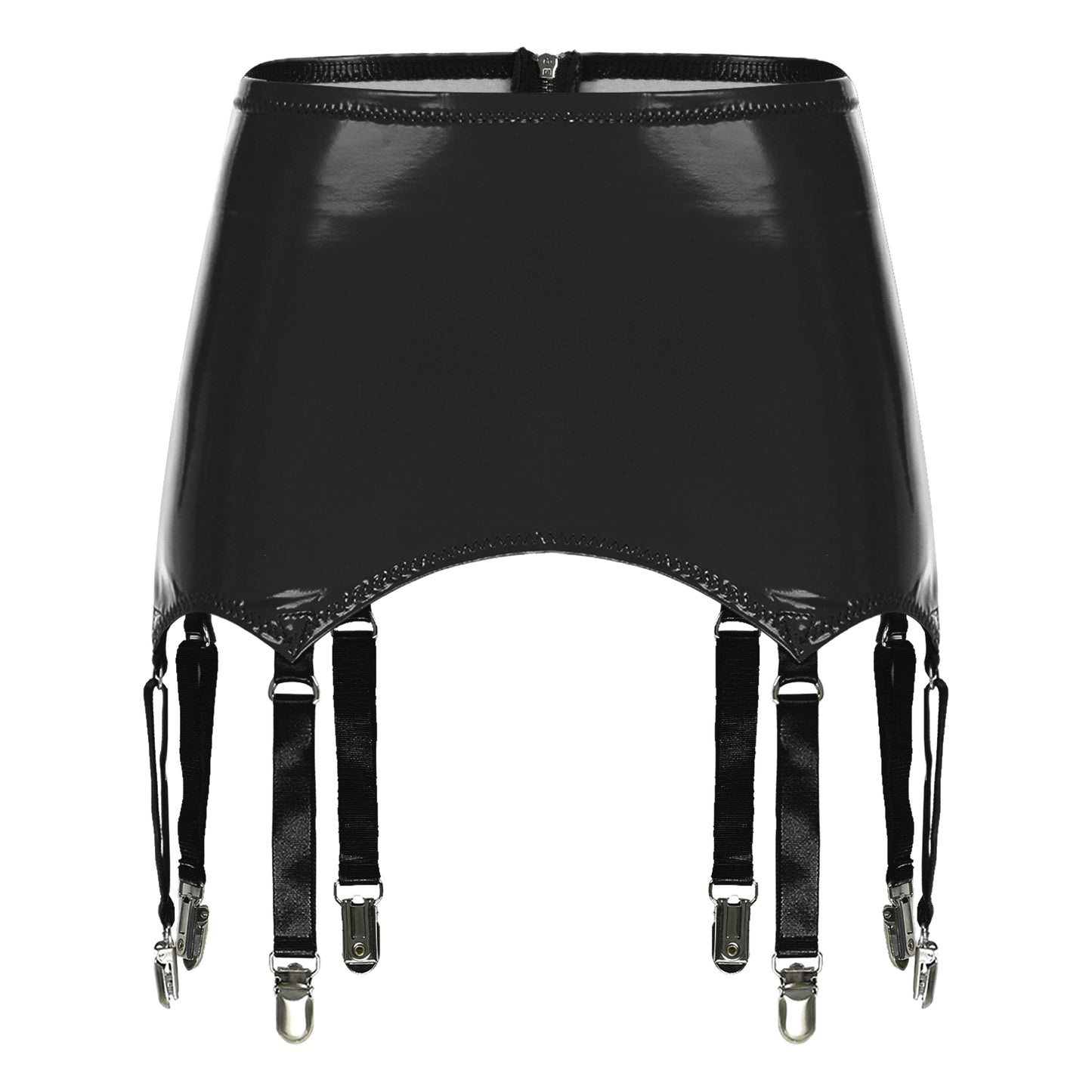 Womens Garters Latex Skirts Ladies Suspender Belt Wet Look Patent Leather Mini Skirts Garters with Metal Clips Clubwear Costume