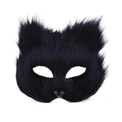 QQ Fluffy Fur and Face Mask Cosplay Halloween Fox Shape Half Face Eye Mask Sexy Cat Hair Animal Mask Christmas Carnival Party Co