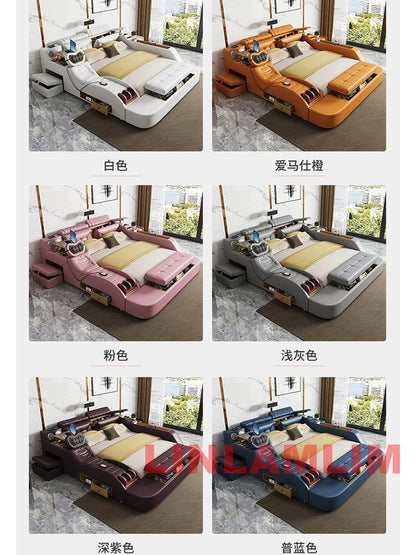 MINGDIBAO Modern MULTIFUNCTIONAL Tech SMART BED 2 People | FUTURISTIC FURNITURE | Ultimate Massage Tatami Genuine Leather Beds