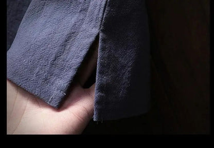 Men's Summer Loose-fit Short Sleeve Linen T-shirt Cotton Linen Body Solid Color Breathable V-neck Thin Top