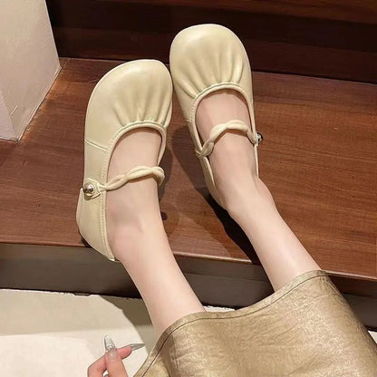 Summer 2025 Women's Flat Mary Jane Sandals Folded Beans Style Versatile Flats Fashionable French Bean Trend Ankle Cover PVC Mate