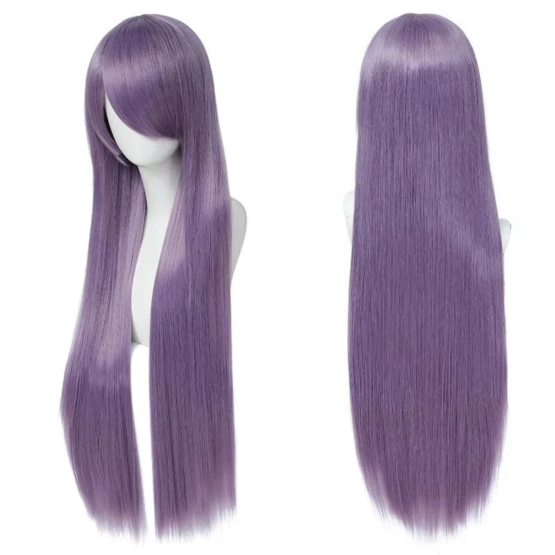 QQXCAIW Peruca Colorida Longa Lisa Sintética Branca Roxa Preta para Cosplay 80cm para Homens e Mulheres