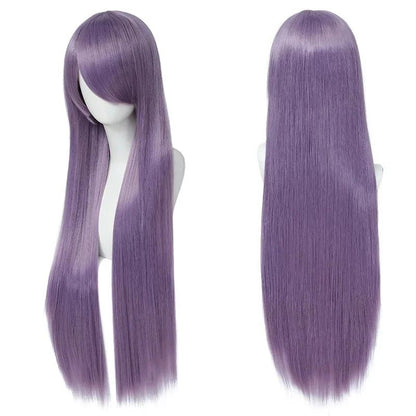 QQXCAIW Peruca Colorida Longa Lisa Sintética Branca Roxa Preta para Cosplay 80cm para Homens e Mulheres