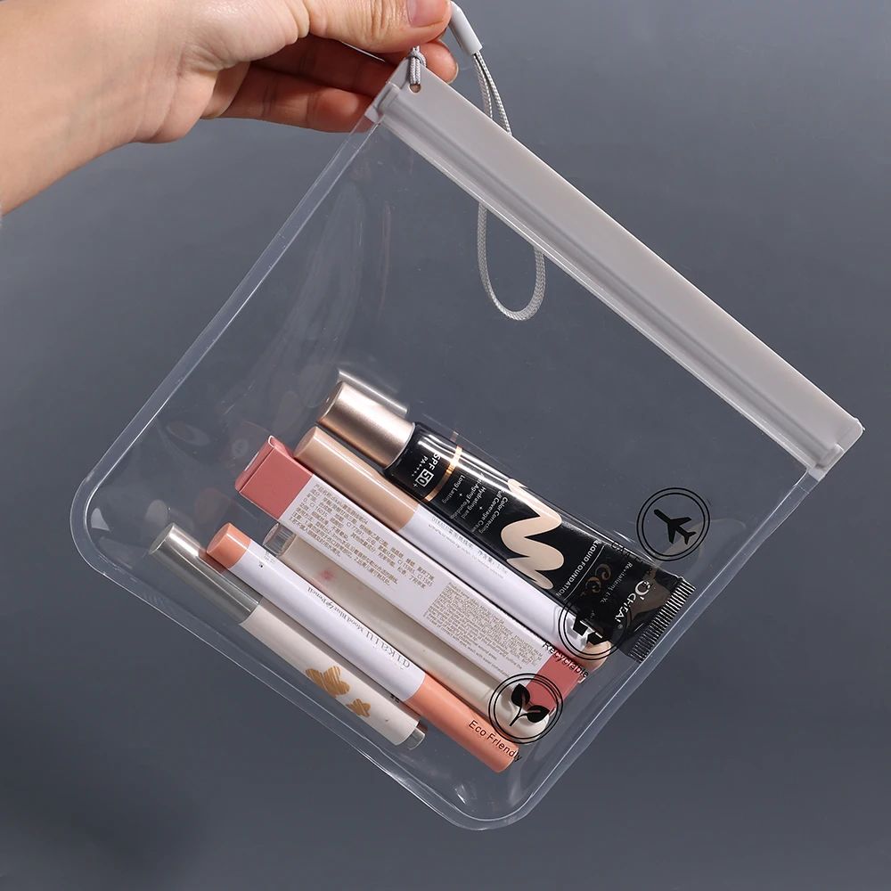 1pc Transparent toilet bag, portable travel essentials, flight makeup liquid leak proof, resealable EVA cosmetic bag