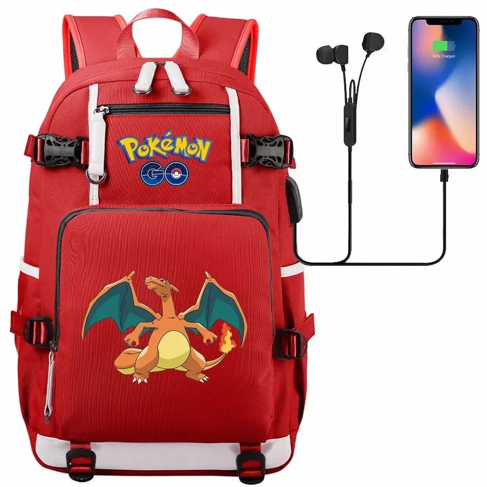 New Eevee Charizard USB Teenagers Schoolbags Women Men Laptop Travel Backpack Girl Boys Kids School Book Bags