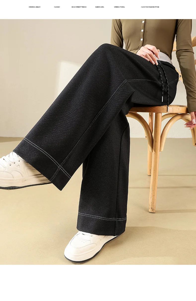 High Waist Straight Leg Jeans Loose Slimming Wide Leg Pants Fashionable Versatile Draping Lengthening Leg Appearances Floor-Leng