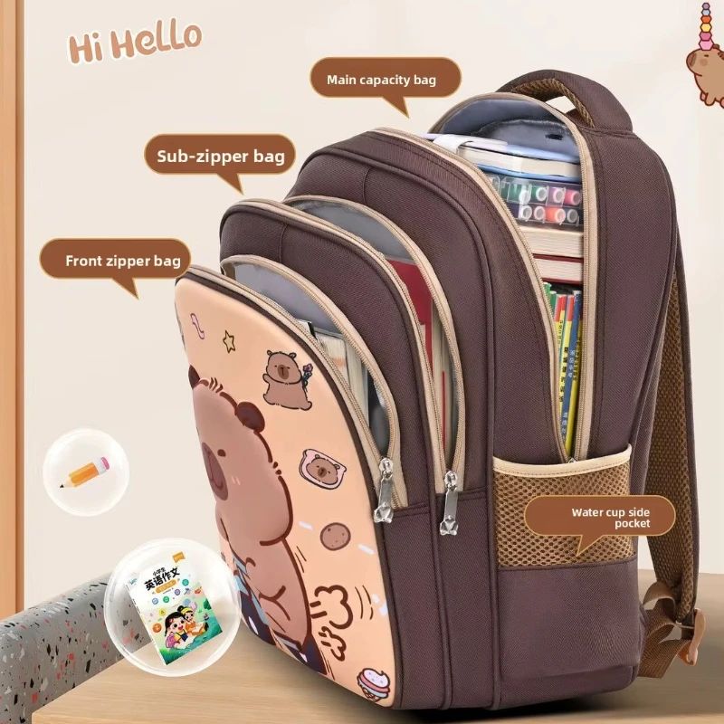 Capybara Children Backpack Waterproof Student Schoolbag Large Capacity Alleviate Burden School Bag Orthopedic Backpack Book Bag