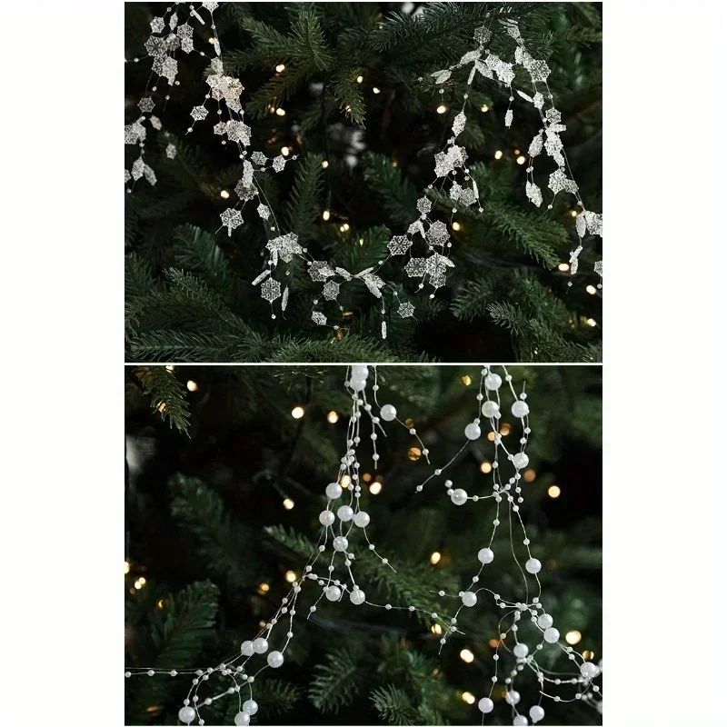 Christmas Pearl Bead Garland with Fishing Line Floral Hanging Ornament Bendable Design for Tree Decor Festival Party Arrangement