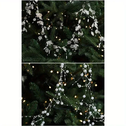 Christmas Pearl Bead Garland with Fishing Line Floral Hanging Ornament Bendable Design for Tree Decor Festival Party Arrangement