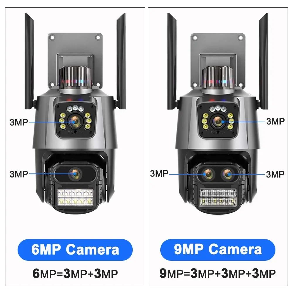 9MP Three Lens Dual Screen PTZ ICsee Alexa NVR Security CCTV WiFi Camera Outdoor8X Zoom Security Camera 4K Video Surveillance