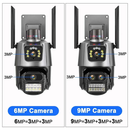 9MP Three Lens Dual Screen PTZ ICsee Alexa NVR Security CCTV WiFi Camera Outdoor8X Zoom Security Camera 4K Video Surveillance