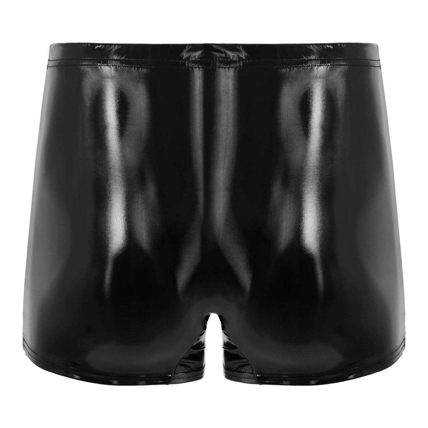 Mens Patent Leather Shorts Dance Performance Clubwear Wet Look Pants Elastic Waistband ShortsBulge Pouch Boxer Briefs Shorts