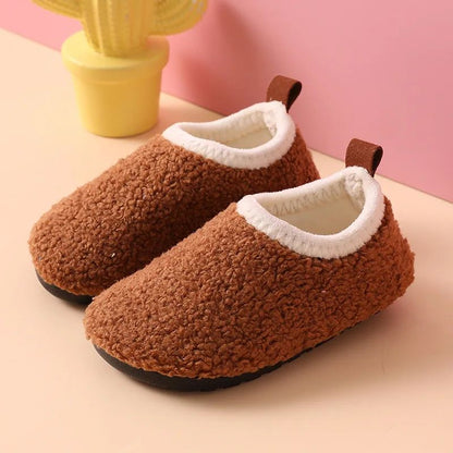 Children Cotton Slippers Solid Warm Kids Winter Home Shoes Boys Girls Plush Floor Shoes Indoor Soft Sole Anti-slip Cotton Shoes