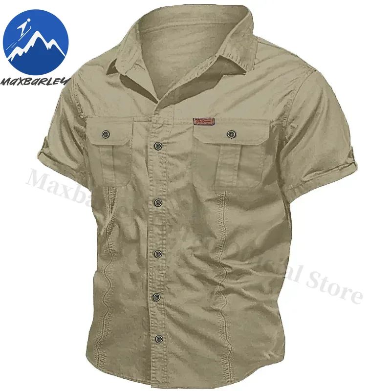 New Mens Work Shirt Casual Retro 100% Cotton Short Sleeve Flying Cargo Shirt Man Summer Fishing Hunting Multi Pocket Shirt 2025
