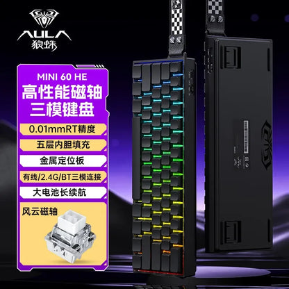 AULA Mini60 HE Magnetic Switch Teclado RGB Tri Mode Sem Fio Teclado Mecânico 8000Hz 0.01mmRT Teclado Gamer Presentes para Gamers