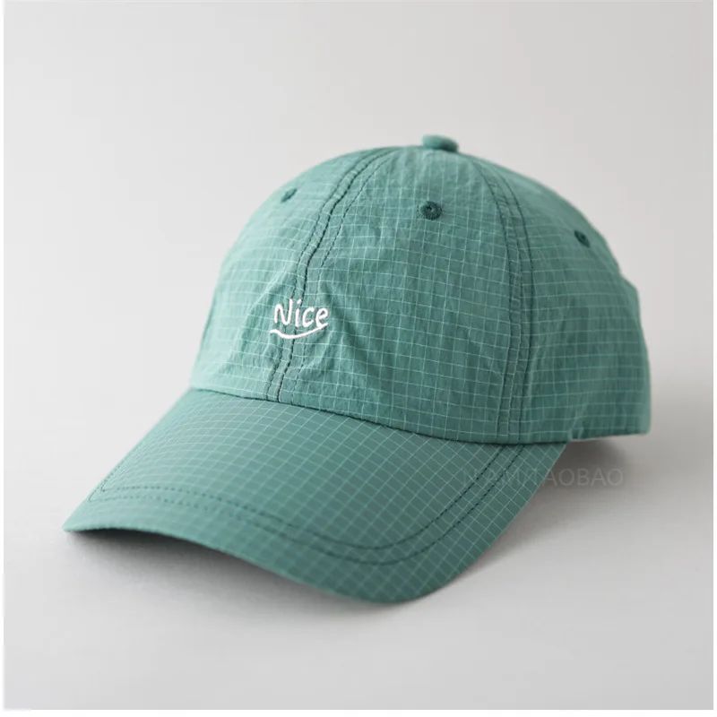 SS25 Korean Baseball Cap with Letter Embroidery & Gingham, Quick-Dry Minimalist Casual Unisex Hat for Daily Use