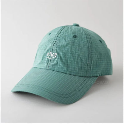 SS25 Korean Baseball Cap with Letter Embroidery & Gingham, Quick-Dry Minimalist Casual Unisex Hat for Daily Use