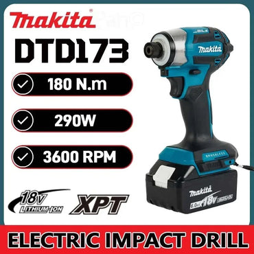 Makita 18V LXT Cordless Impact Driver DTD173 Brushless Electric Drill Screwdriver Wood/Bolt T1/T2-Mode Twin LED Light 180 N·m