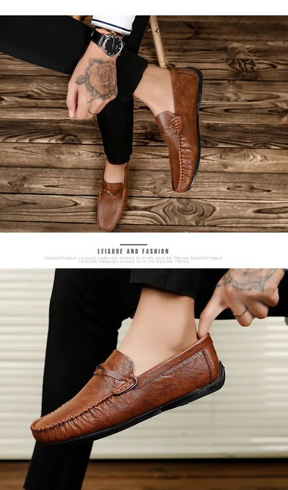 High Quality Leather Men Casual Shoes Comfortable Light Men Loafers Formal Men Dress Shoes Breathable Slip on Men Driving Shoes