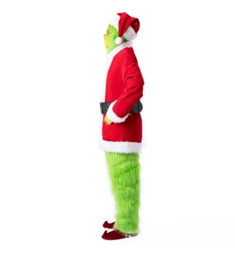 Santa Claus Costume Set Christmas Party Prom Adult Role Playing Green Monster Shaggy Halloween Cosplay Suit Gloves Mask