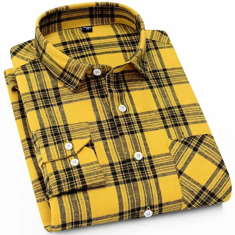 New in shirt fashion korean popular 40%cotton long-sleeve shirts for men slim fit plain shirt streetwear Casual plaid clothes