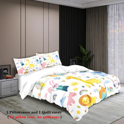 3pcs Cartoon Animal Park Theme Printed BeddingSet,For Bedroom, Guest Room (1*Duvet Cover + 2*Pillowcase, NO Core)