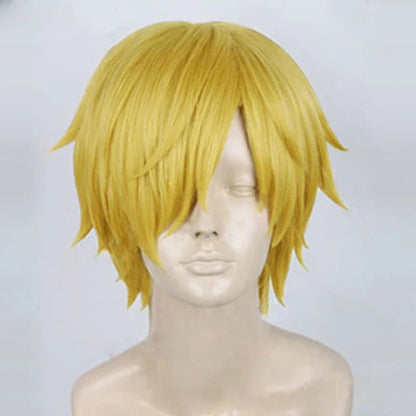 Anime One Piece Sanji Cosplay Wig Short Straight Golden Yellow Heat Resistant Synthetic Hair Wigs High Quality
