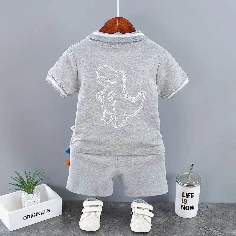 Conjuntos de Roupa Infantil de Verão para Meninos, Estampa de Dinossauro, Camisas Polo de Manga Curta + Shorts, 2 Peças/Conjunto, Roupas de Bebê