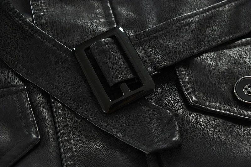 Men Winter Long Thick Fleece PU Leather Jacket Mens Streetwear Casual Business Clothing Pocket Leather Jackets Coat Outwear Men