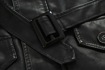 Men Winter Long Thick Fleece PU Leather Jacket Mens Streetwear Casual Business Clothing Pocket Leather Jackets Coat Outwear Men